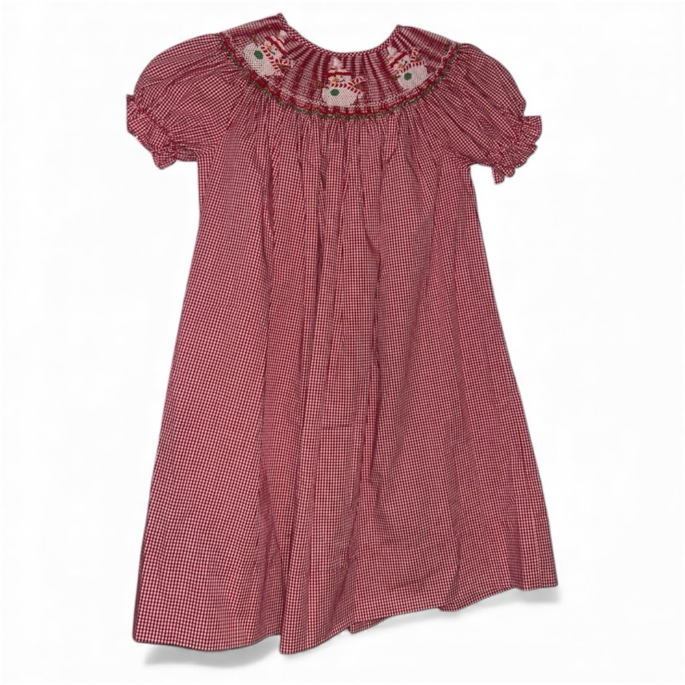 Rosalina snowman Red Gingham Smocked Dress size 4T